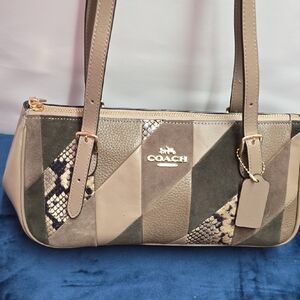 Coach Patchwork Shoulder Bag - Green, Gray, and Brown